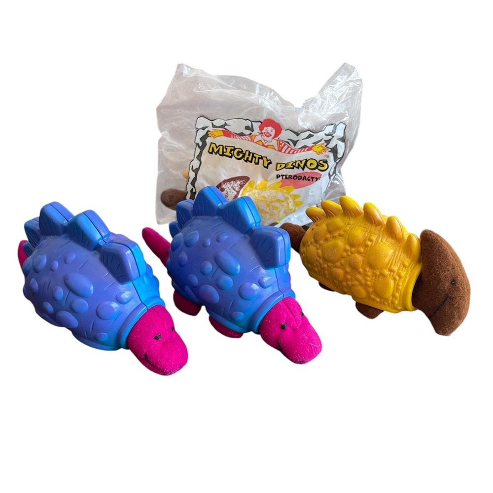 Vintage 1997 McDonald’s Might Dinos plush toys set of 4 dinosaurs pterodactyl
